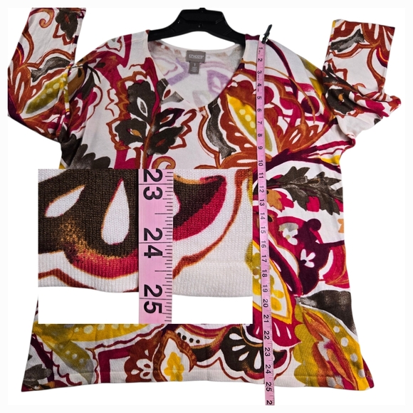 Chico's Watercolor Floral V-Neck Knit Sweater Touch of Cashmere - Picture 8 of 11